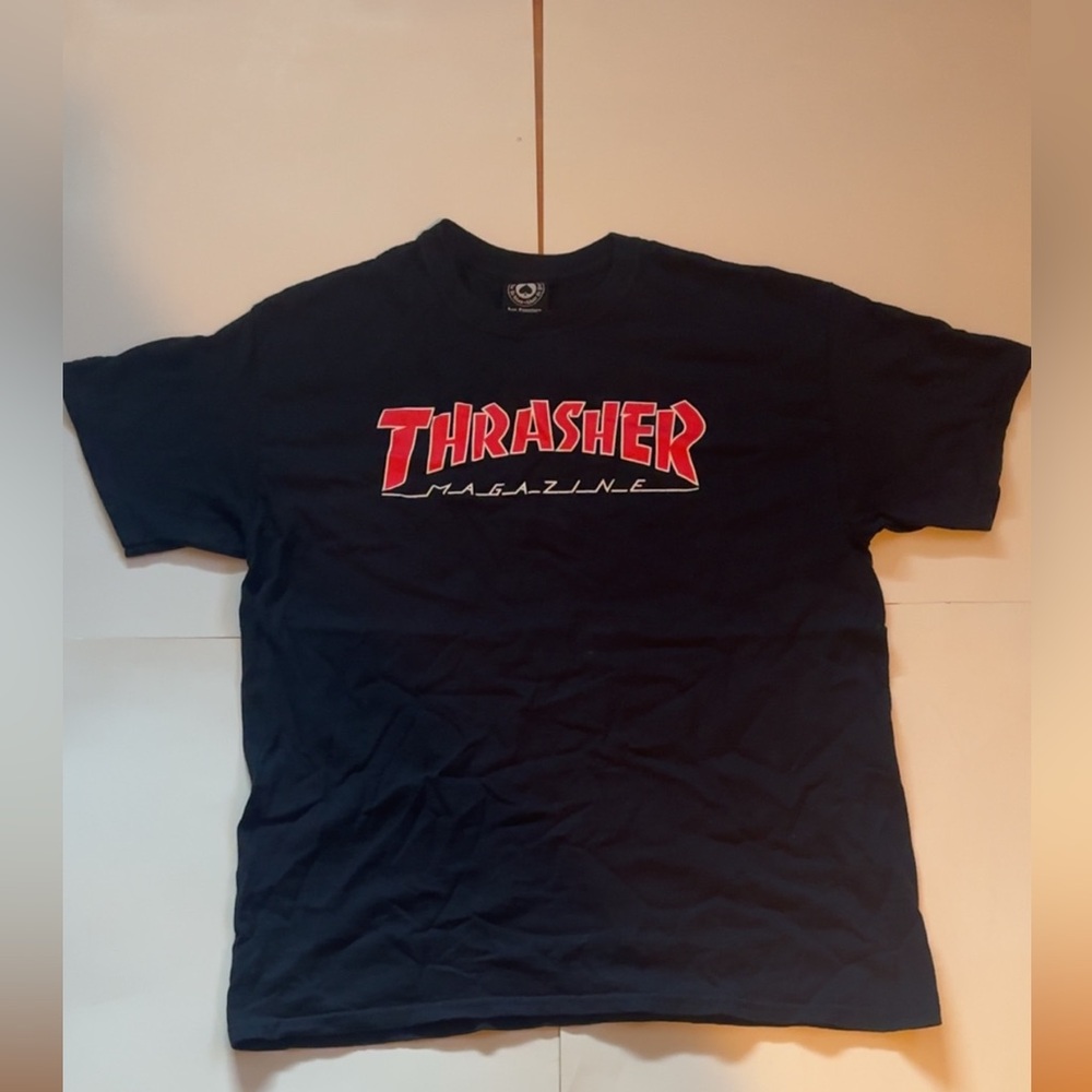 Thrasher Black Short-Sleeve Tee with Red Logo
